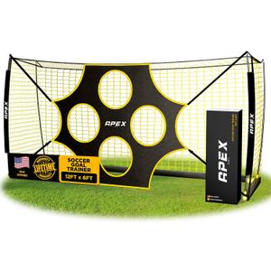 Apex Sports 12x6 FT Soccer Goal with Precision Target – Portable Soccer Net with Removable 10-Hole Target, Portable Design, Quick Setup, Ground Stakes & Collapsible Frame for Indoor/Outdoor Training