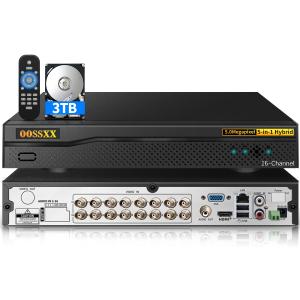 16-Channel DVR Hybrid Capability 5.0MP HD 5-in-1 Digital Video Recorder Security DVR Recorder AHD/Analog/TVI/CVBS/IP Security Camera System Video Surveillance,Max to 6TB (3TB HDD Included)