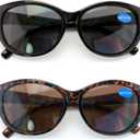 V.W.E. 2 Pairs Women Bifocal Reading Sunglasses Reader Glasses Cateye Vintage Jackie Oval (1 Black 1 Tortoise)