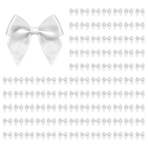 100 PCS Bows for Gift Wrapping, 2.75" Satin Ribbon Bows with Double-Sided Tape, Small Bows for Crafts, Bow Decor, Mini Bows Decorations for Party Baby Shower Birthday Wedding (White)
