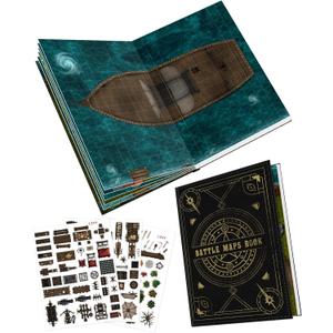 CZYY DND Battle Map Book  32 Reusable Dry/Wet Erase Mats with 100+ Scenery Decals, 1" Grid & Lay-Flat Binding - Portable RPG Terrain Kit for Campaigns, Game Night & Miniature Battles (Style A)