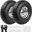4.10/3.50-4 Tire Wheels Flat Free 10" Heavy Duty Solid Flat-Free Replacement Tire with 5/8 Axle Compatible with Gorilla Carts, Wheelbarrow, Dolly, Hand Truck (2-Pack)