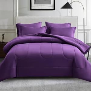 Maple&Stone Purple Comforter Set Full, 7 Pieces Bed in a Bag - Down Alternative Bed Set with Comforter, Sheets, Pillowcases & Shams, All Season Lightweight Bedding Set, Purple