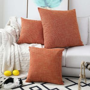 Kevin Textile 2 Packs Fall Large Pillow Covers Decorative Hand Made Faux Linen Throw Pillow Cover Cushion Case for Floor with Invisible Hidden, 26-inches, Orange