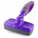 Hertzko Self-Cleaning Slicker Brush - Cat and Dog Brush for Shedding, Tangles and Dirt - Gentle Grooming Tool for Sensitive Skin - Pet Hair Remover for Long and Short Coats - Purple (Large)
