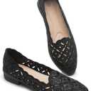 BABUDOG Womens Flats,Black and White Dress Flats with Flower Eyelets,Breathable Ballet Flats (8)