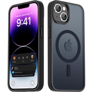 LATVIN for iPhone 14 Case & iPhone 13 Case, Magnetic Phone Cover, Compatible with MagSafe, Military Grade Protection, Translucent Matte Frosted Back, Black