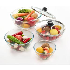 4 Pack Glass Mixing Bowl Large Kitchen Salad Bowls for Storage, Mixing, Serving - Clear, Dishwasher, Freezer Cooking,Baking,Prepping,Dishwasher Safe- Set of 4 With 2 Lids1QT,2.5QT,3.3QT,5.5QT