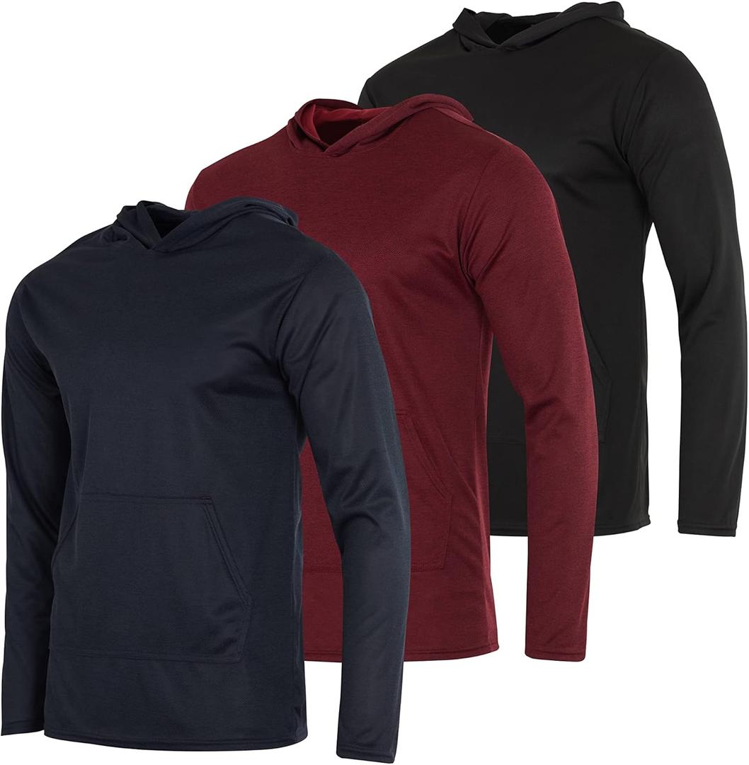 Real Essentials 3 Pack: Men's Mesh Long Sleeve Athletic Pullover Hoodie Sweatshirt Pockets UPF 50+ (in Big & Tall) (XX-Large)