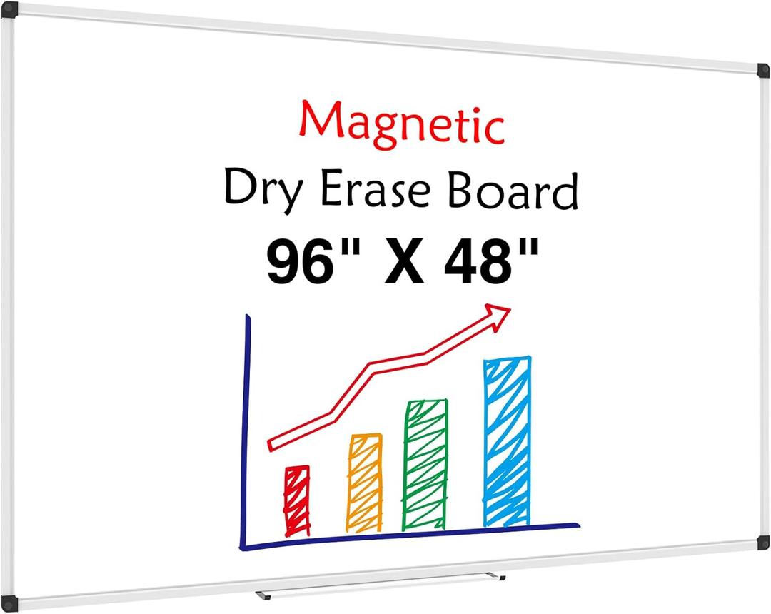 XBoard Magnetic Dry Erase Board 96 x 48 Inches Wall-Mounted, 4'x8' Presentation Whiteboard with Marker Tray, Aluminum Frame White Board for School Office