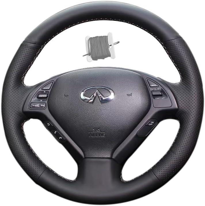 Hand Sewn Black Perforated Leather Interior Car Steering Wheel Cover, Anti Slip and Breathable Ultra-Fine Fiber Leather, for Infiniti EX25/EX35/EX37/G37/G35/Q40/QX50/Q60/IPL G