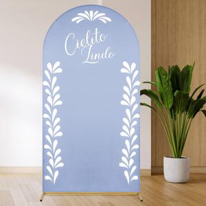 Mexican Talavera Arch Stand Covers Wedding Cielito Lindo Backdrop Round Top Arch Cover Fabric for Mexico Party Baby Shower Stand Decoration 4 x 7ft(Blue,Cielito Lindo)
