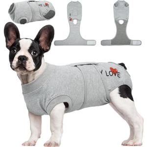 Kuoser Dog Recovery Suit for Male Dogs, Post-Surgery Bodysuit for Spay Neuter, Dog Onesie After Surgery, Anti-Licking Pet Surgical Recovery Suit, Gray XS
