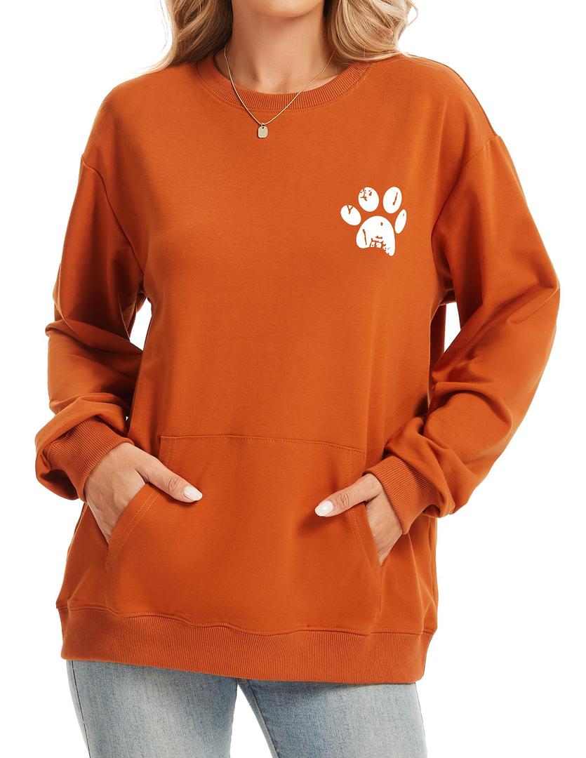 ZUNQKG Womens Paw Shirt Long Sleeve Dog Mom Sweatshirts Pocket Brown M (M)