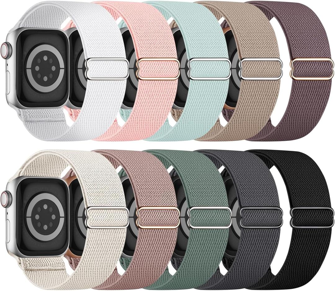 10 Pack Stretchy Bands Compatible with Apple Watch Band 40mm 38mm 41mm 42mm 44mm 45mm 46mm 49mm Women Men, Water-Resistant Solo Loop Elastic Sport Straps for iWatch Series 10 9 8 7 6 5 4 3 SE Ultra (Black/Starlight/Light Pink/Milk Tea/Cactus/Pink/Succulent/Smoke Violet/White/Gray)