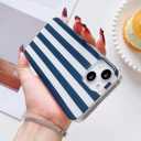 Compatible with iPhone 13/14 CaseCute Aesthetic Striped Soft TPU Shockproof Phone Case for Women Girl-Navy Blue