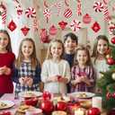 24 Pcs Christmas Candy Cane Hanging Swirl Decorations - Red and White Lollipop Peppermint Ceiling Hanging Swirls Streamers Ornaments for Candy Land Home Winter Holiday Xmas Christmas Party Decor