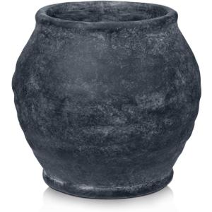 Briful Rustic Vintage Ceramic Pottery Vase, 6.1'' Farmhouse Table Decor with Distressed Texture, Wide Mouth Decorative Jar Vases for Home Decor, Shelf & Entryway, Black