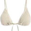 ZAFUL Women Triangle String Bikini Top Mesh Tie Shell Decor Swimsuit Top Only, Size: Medium