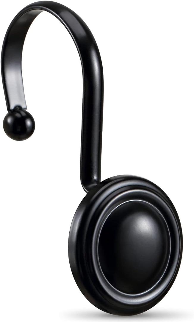 CHICTIE Black Shower Curtain Hooks Rings,Set of 12 Decorative Shower Hooks for Shower Curtain,Premium Rust Resistant Metal Shower Hangers Hooks for Bathroom Rods