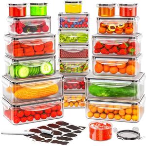 JSCARES 44 PCS Food Storage Container with Lid (22 Lids & 22 Containers) - Leakproof Meal-Prep Containers for Kitchen Storage Reusable Plastic Microwave/Dishwasher Safe with Labels & Pen (5-22 Pack)