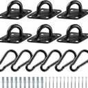 JaGely 6 Pcs 5100lbs Capacity Hammock Hooks Hanging Kit Hammock Hooks, M10 Stainless Steel Pad Eye Plate Staple Ring Hooks with 10mm Snap Hook for Porch Swing Hanging Wall/Ceiling Mount Indoor/Outdoor