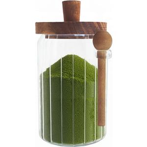 Glass Food Storage Jars with Handles Wood Lid and Spoon, 25 oz Glass Kitchen Canisters for Coffee, Tea, Cereal, Spice and Canning, Mason Jars, Cute Jar