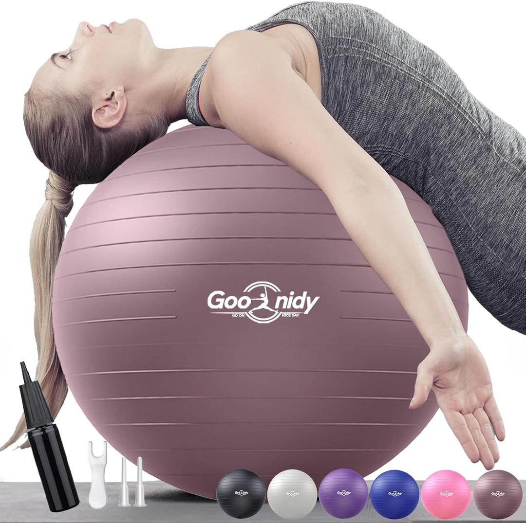 Soft Exercise ball, Anti-Burst Yoga Ball Chair Supports 2200lbs, Workout Equipment w/ Pump for Women Pregnancy, Medicine, Birthing, Physical Therapy, Stability, Excersing, Birth, Swiss, Fitness, Gym (L(58-65cm), Rosy Morning Glow)