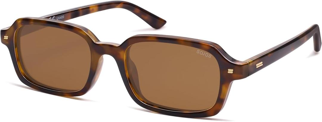 SOJOS Trendy Rectangle Polarized Sunglasses Womens Mens, Small Retro Fashion Thin Slim Square Sunnies SJ2610 (Brown Tortoise/Brown)