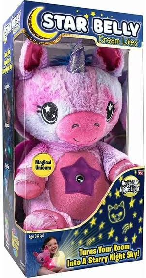 Ontel Star Belly Dream Lites, Stuffed Animal Night Light, Magical Pink And Purple Unicorn - Projects Glowing Stars & Shapes In 6 Gentle Colors, As Seen On TV