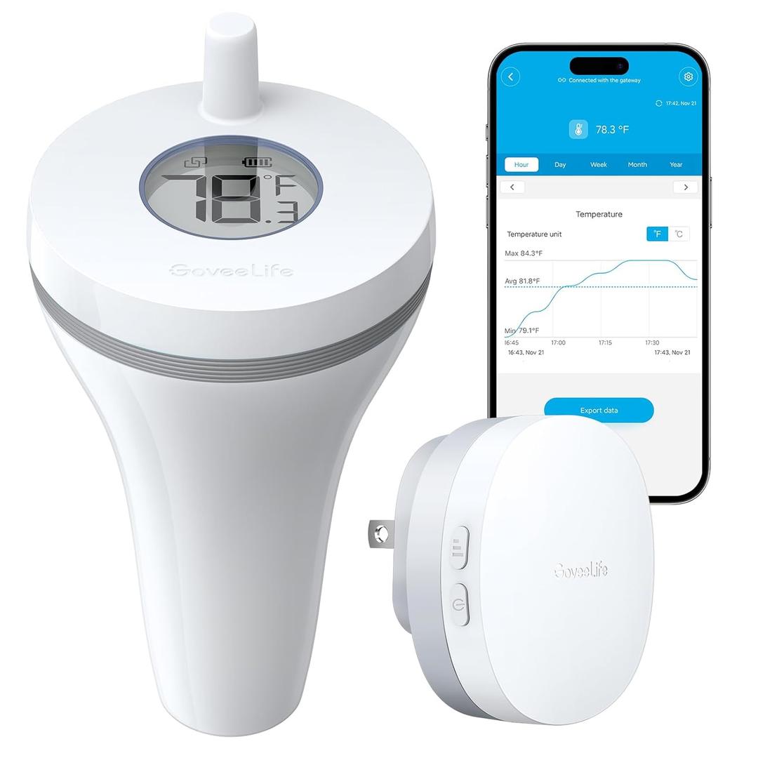 GoveeLife Wireless Pool Thermometer with App Remote, WiFi Digital Pool Thermometer Floating with IPX7 Waterproof, Notification Alert, Smart Swimming Temperature Monitor for Bath Tub, Aquarium, Hot Tub