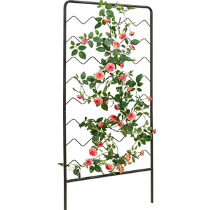 MyGift 4 Foot Tall Metal Garden Treills, Modern Matte Black Wall Mounted Horizontal Wave Trellis, Outdoor Hanging Support Fence for Climbing Garden Plants and Crawling Vines