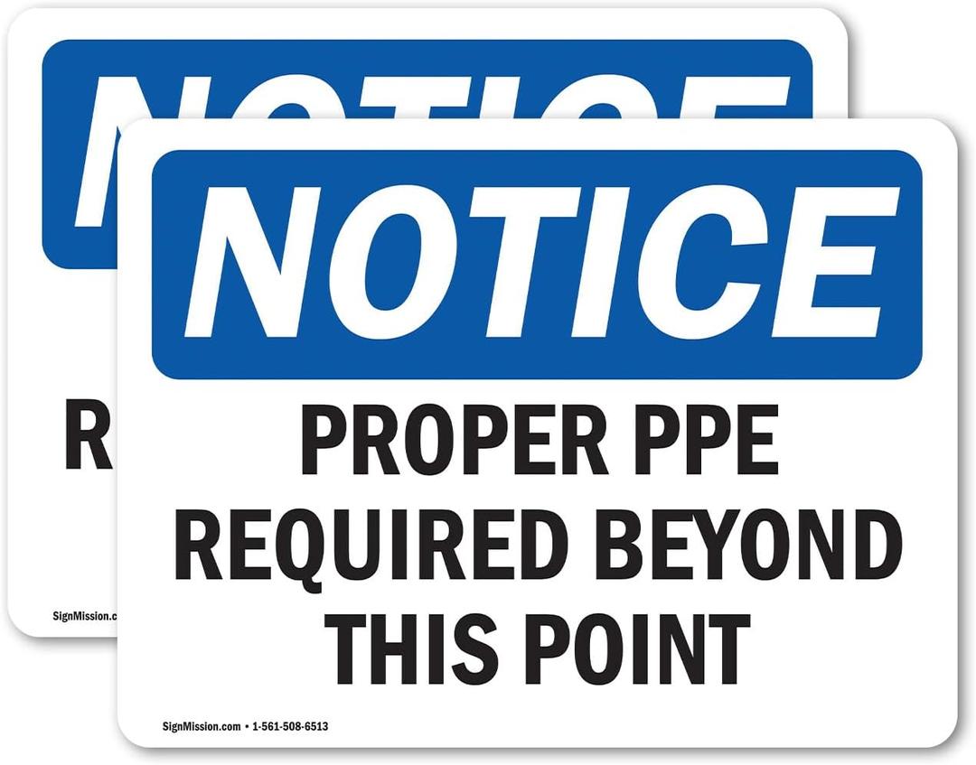 (2 Pack) Proper PPE Required Beyond This Point OSHA Notice Sign 10 Inch X 7 Inch Vinyl Label Decal Sticker Weather Resistant, UV Protected for Workplace, Business, Construction Site, Made in the USA