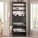 Shoe Cabinet Storage for Entryway Shoe Storage Cabinet with 3 Flip Drawer Black Slim Freestanding Narrow Shoe Cabinet Tall Wood Modern Shoes Cabinet with Coat Rack for Hallway