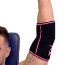 Elbow Sleeves 5mm (1 Pair) - High Performance Elbow Sleeve Support for Weightlifting, Weight Training & Powerlifting - Best Compression Straps - for Men and Women (Small, Black/Pink)