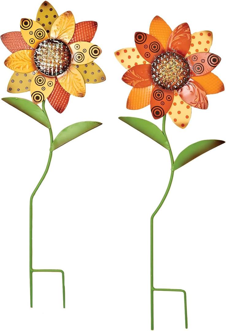 24" Metal Sunflower Outdoor Garden Stake, Set of 2