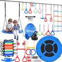 Hapfan 65 ft Ninja Warrior Obstacle Course for Kids with Swing, Ninja Rope Course with 11 Obstacles for Backyard Outside, Tree Slackline Jungle Gym Outdoor,