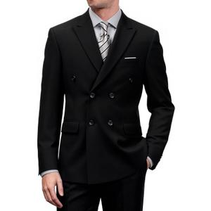 Men's Double Breasted Blazer Slim Fit Formal Sport Coat Jacket for Business Wedding (Black, M)