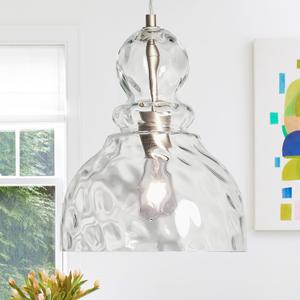 Brushed Nickel Pendant Light for Kitchen Island Hammered Glass Pendant Island Light 10inch Modern Glass Pendant Lights for Kitchen Sink Dining Room Hallway Entrance, 10inch,1Pack