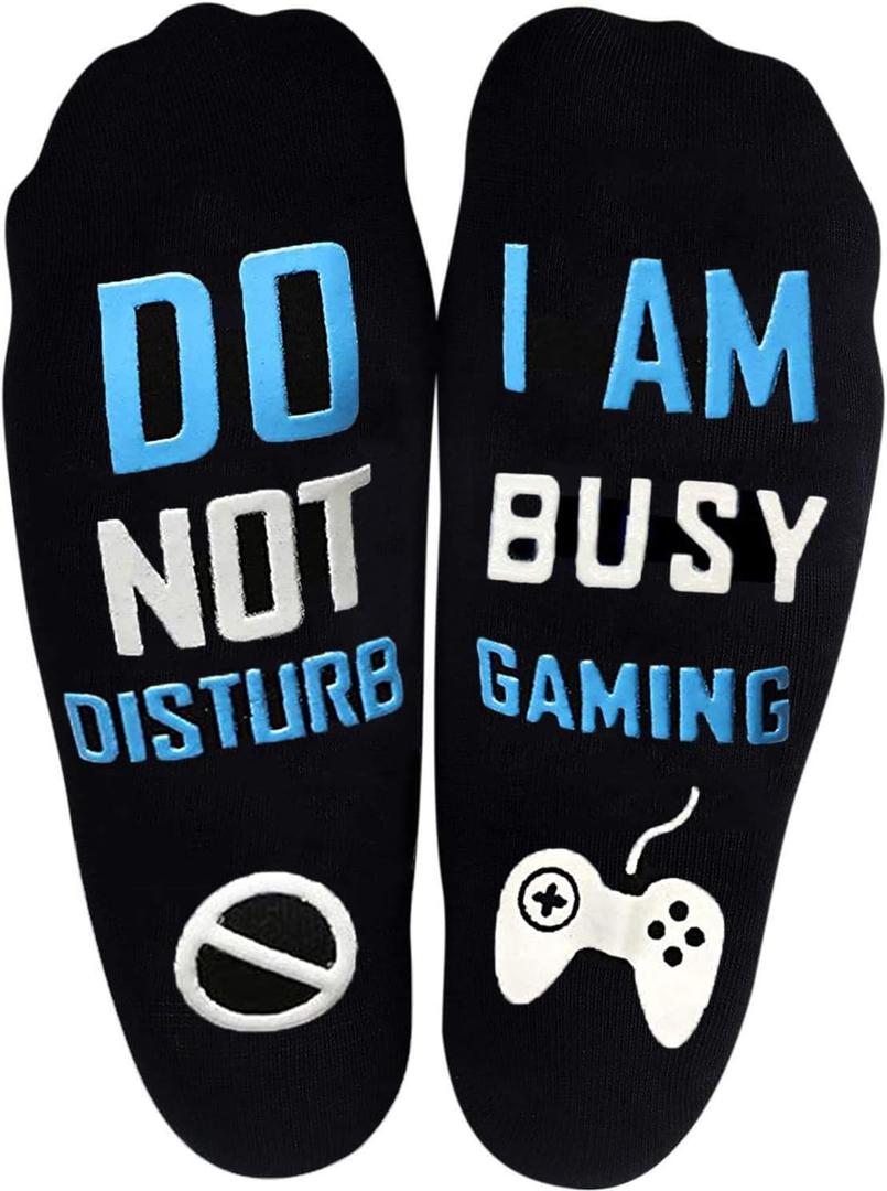 2 x Novelty Gamers Socks Gifts For Christmas,Birthday,Video Game Gifts,Funny Saying Crew Socks for Men,Women and Teens (Gaming-05)