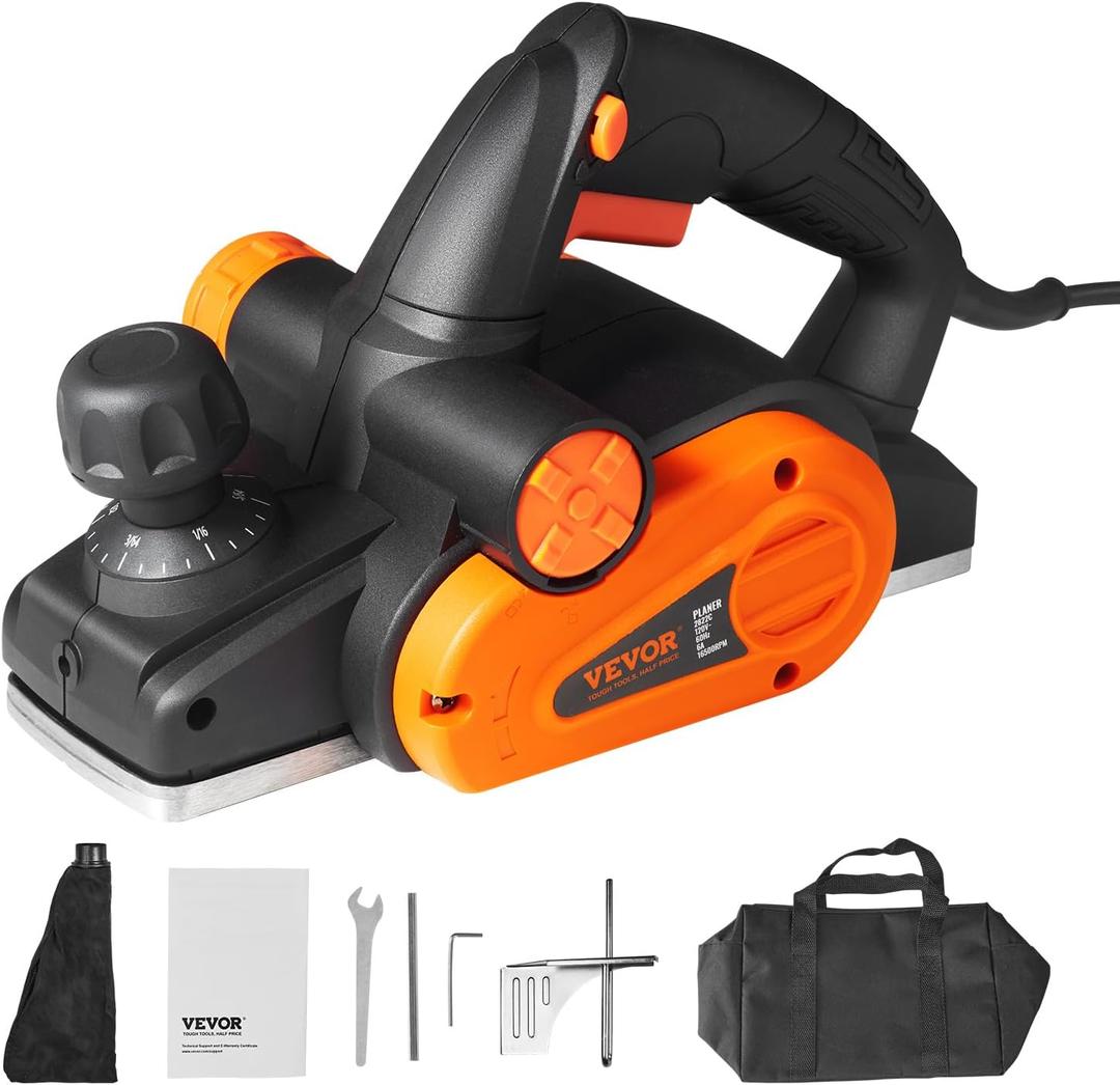 VEVOR Electric Hand Planer, 3-1/4" Width Corded, 16500 RPM High-Speed Powerful Handheld for Woodworking, Wood Chamfer DIY, Smooth Finish Carpentry Tool, FCC-SDoC