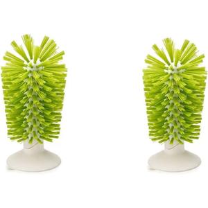 2PCS Glass Cleaning Brush with Suction Cup, Kitchen Bottle and Wine Cup Cleaner, Stable Washing for Cups, Mugs, Decanters and Jugs, Green