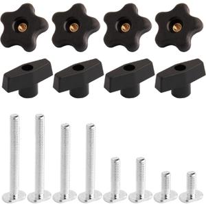 POWERTEC 71121 T Track Knob Kit w/ Threaded Knobs and 5/16-18 T Slot Bolts, 16-Piece Set, T Track Accessories for Woodworking Jigs and Fixtures