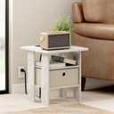 Furinno Andrey USB and Type-C Port Charging Station End Table with Storage Bin, 15.55 (W) x 12.56 (H) x 8.5 (D) inches, Marble White/Ivory | Storage Bin, Night Stand, Bedside Table with USB and Type-C Charging Port, for Living Room, Bedroom