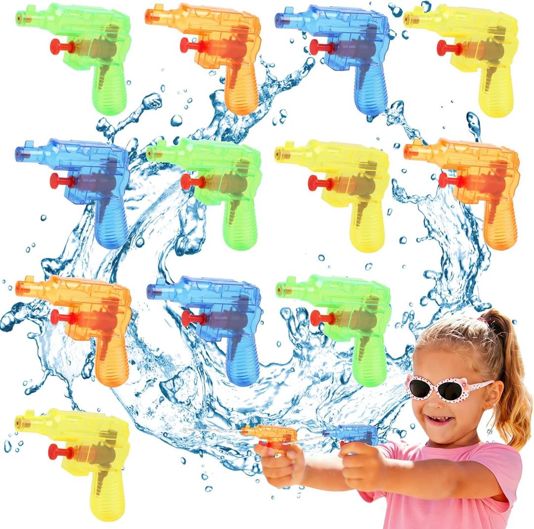 2 x 12pcs Mini Water Gun, Transparent Small Squirt Water Gun for Kids and Adults Summer Pool Outdoor Water Battle Party, Green Blue Yellow and Orange