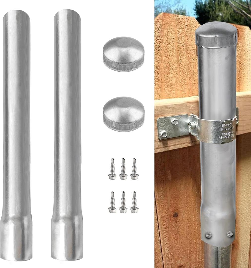 2 Pack 2-3/8" OD Metal Post Extender, 24" Fence Post Extension Height, Hot-dip Galvanized Steel, Includes Screws and Caps