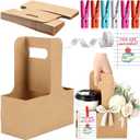 Reallnaive 12 Set Teacher Appreciation Gifts Bulk 2 Cup Drink Carriers with Handle Ruler Ribbon Teacher Appreciation Week/day Thank You Gifts Flower Bags with Thanks Cards(Classic,Kraft Paper Brown)
