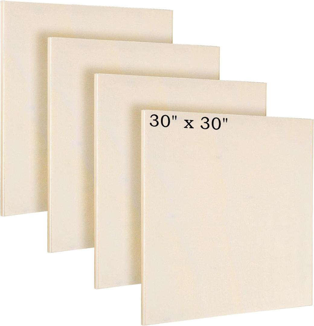 Aodaer 4 Pack Wood Panels 30 x 30 Inch Wooden Panels Canvas Unfinished Craft Wood Boards Panel for Art Crafts Acrylic and Oil Painting Pouring DIY Projects