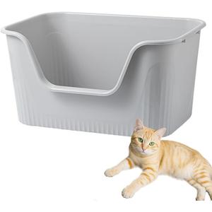 SpaceTime Large Cat Litter Box with High Sides,Cat Boxes for Indoor Cats,Cat Litter Pan for Kitty,Litter Box with Low Entry,Easy to Clean,Anti-Splashing (Grey)
