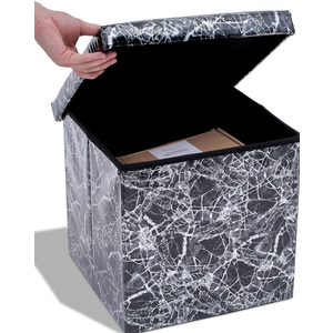 Dawhud Direct Footstool with Storage - Elegant Black Marble Look, 15x15x15 inches - Space-Saving Ottomans with Storage and Extra Seating - Ideal for Clothes, Living Room, Bedroom, Dorm